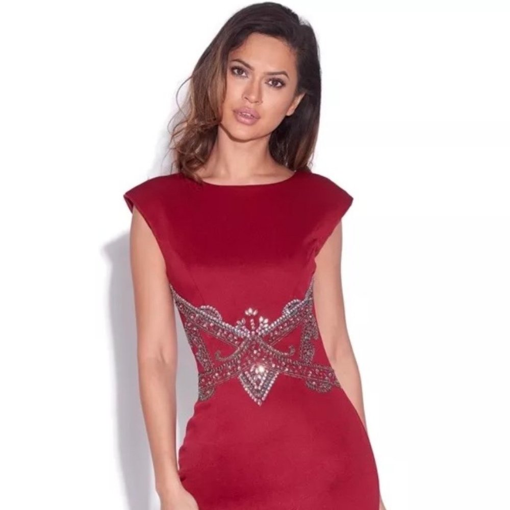 NWOT VESTRY Beaded Waist Wine Red Midi Dress Strapless Dress Size Small